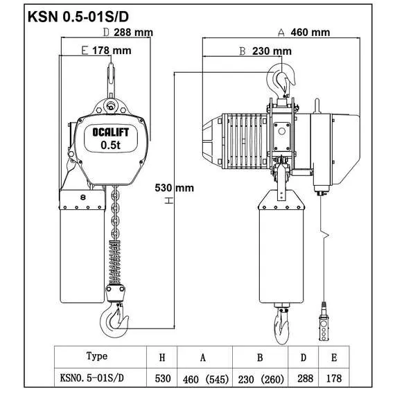 OCALIFT 005-01s 0,5т 6м 380в Таль электрическая цепная стационарная на крюке в Краснодаре купить по выгодной цене 100kwatt.ru