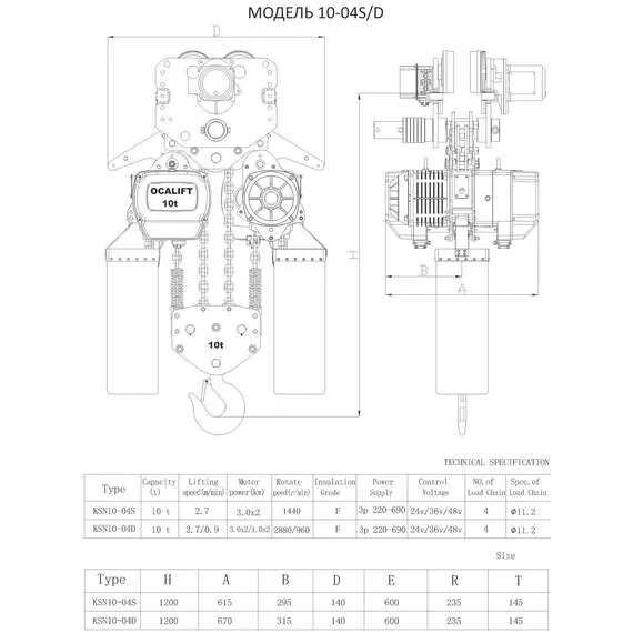 OCALIFT 10-04s 380в 10т 12м Таль электрическая цепная передвижная в Краснодаре купить по выгодной цене 100kwatt.ru