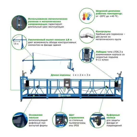 SKYER SKR 6 Строительная люлька (подъемник фасадный, длина 6 м) в Краснодаре купить по выгодной цене 100kwatt.ru